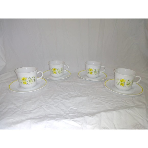 Corelle April yellow flower mugs and saucers (set of 4) - Picture 2 of 6